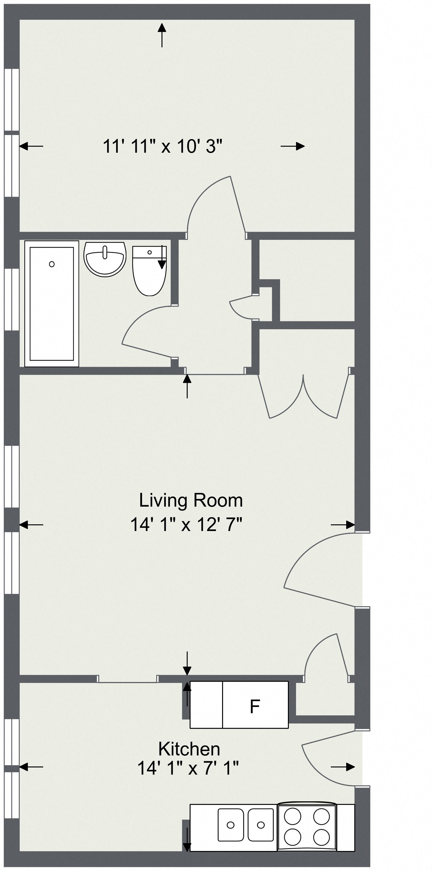 Floor plan layout diagram for Palmetto 1 Bedroom 1 bath E